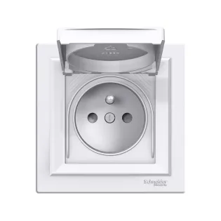 Schneider Electric EPH2800621, Asfora, Beyaz, UPS Priz, Çocuk Korumalı, Kapaklı, IP44, Çerçeveli
