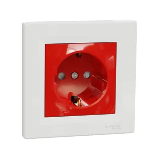 Schneider Electric EPH2900521, Asfora, Beyaz, Topraklı Priz, Çocuk Korumalı, Kırmızı Gövdeli, Çerçeveli