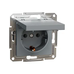 Schneider Electric EPH3100162, Asfora Plus, Çelik, Topraklı Priz, Kapaklı, Çerçevesiz