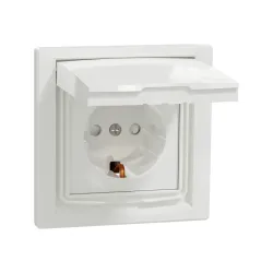 Schneider Electric EPH3100321, Asfora, Beyaz, Topraklı Priz, Çocuk Korumalı, Kapaklı, IP44, Çerçeveli