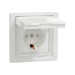 Schneider Electric EPH3100321, Asfora, Beyaz, Topraklı Priz, Çocuk Korumalı, Kapaklı, IP44, Çerçeveli