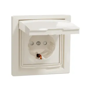 Schneider Electric EPH3100323, Asfora, Krem, Topraklı Priz, Çocuk Korumalı, Kapaklı, IP44, Çerçeveli