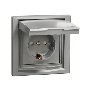 Schneider Electric EPH3100361, Asfora Plus, Alüminyum, Topraklı Priz, Çocuk Korumalı, Kapaklı, IP44, Çerçeveli