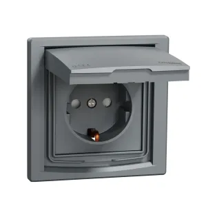 Schneider Electric EPH3100362, Asfora Plus, Çelik, Topraklı Priz, Çocuk Korumalı, Kapaklı, IP44, Çerçeveli