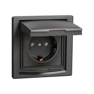 Schneider Electric EPH3100371, Asfora Plus, Antrasit, Topraklı Priz, Çocuk Korumalı, Kapaklı, IP44, Çerçeveli