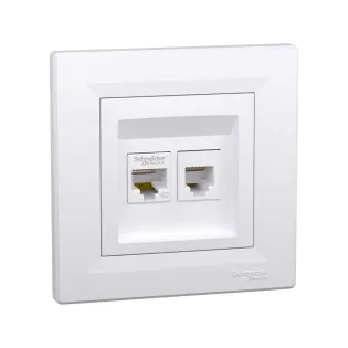 Schneider Electric EPH4900121, Asfora, Beyaz, Nümeris Telefon ve Data İnternet Prizi, RJ11 ve RJ45, CAT 5e, İkili, Çerçeveli