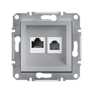 Schneider Electric EPH5200161, Asfora Plus, Alüminyum, Nümeris Telefon ve Data İnternet Prizi, RJ11 ve RJ45, CAT 6-UTP, İkili, Çerçevesiz