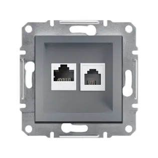 Schneider Electric EPH5200162, Asfora Plus, Çelik, Nümeris Telefon ve Data İnternet Prizi, RJ11 ve RJ45, CAT 6-UTP, İkili, Çerçevesiz