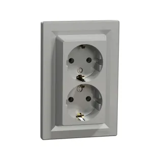 Schneider Electric EPH9900161, Asfora Plus, Alüminyum, Topraklı Priz, İkili, Çerçeveli