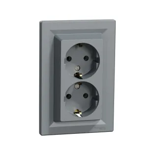 Schneider Electric EPH9900162, Asfora Plus, Çelik, Topraklı Priz, İkili, Çerçeveli