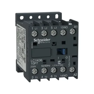 Schneider Electric LC1K0610Q7, TeSys K, 6 Amper, 2.2 kW, 3 Kutuplu, Mini Kontaktör, 380-400 Volt AC, 1NA