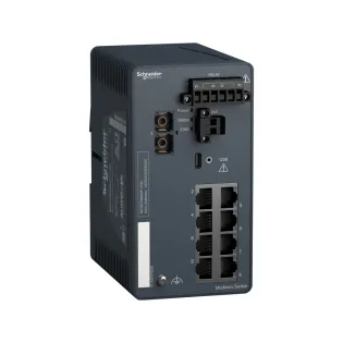 Schneider Electric MCSESM093F1CS0, Modicon Networking, Yönetilebilir(Managed) Endüstriyel Ethernet Switch, 8 Port TX, 1 Port FX-SM
