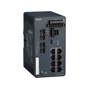 Schneider Electric MCSESM103F2CS0, Modicon Networking, Yönetilebilir(Managed) Endüstriyel Ethernet Switch, 8 Port TX, 2 Port FX-SM