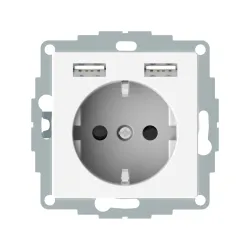 Schneider Electric MTN2366-0319, Merten System M, Beyaz, Topraklı Priz, Çocuk Korumalı, 2xUSB Type A, 2.4 Amper
