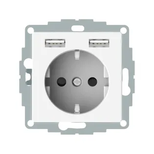 Schneider Electric MTN2366-0319, Merten System M, Beyaz, Topraklı Priz, Çocuk Korumalı, 2xUSB Type A, 2.4 Amper