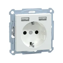 Schneider Electric MTN2366-0325, Merten System M, Aktif Beyaz, Topraklı Priz, Çocuk Korumalı, 2xUSB Type A, 2.4 Amper