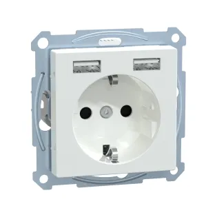 Schneider Electric MTN2366-0325, Merten System M, Aktif Beyaz, Topraklı Priz, Çocuk Korumalı, 2xUSB Type A, 2.4 Amper