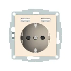 Schneider Electric MTN2366-0344, Merten System M, Krem, Topraklı Priz, Çocuk Korumalı, 2xUSB Type A, 2.4 Amper