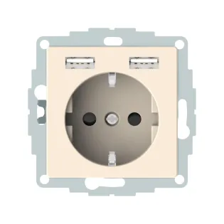 Schneider Electric MTN2366-0344, Merten System M, Krem, Topraklı Priz, Çocuk Korumalı, 2xUSB Type A, 2.4 Amper