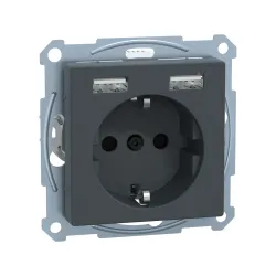 Schneider Electric MTN2366-0414, Merten System M, Antrasit, Topraklı Priz, Çocuk Korumalı, 2xUSB Type A, 2.4 Amper