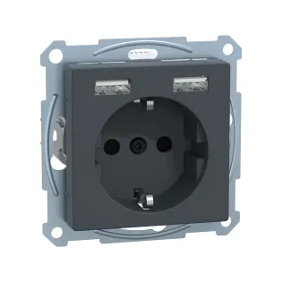 Schneider Electric MTN2366-0414, Merten System M, Antrasit, Topraklı Priz, Çocuk Korumalı, 2xUSB Type A, 2.4 Amper