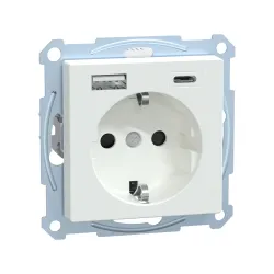 Schneider Electric MTN2367-0325, Merten System M, Aktif Beyaz, Topraklı Priz, Çocuk Korumalı, USB Type A+C, 3 Amper