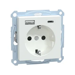 Schneider Electric MTN2367-0325, Merten System M, Aktif Beyaz, Topraklı Priz, Çocuk Korumalı, USB Type A+C, 3 Amper