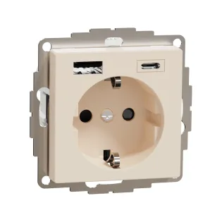 Schneider Electric MTN2367-0344, Merten System M, Krem, Topraklı Priz, Çocuk Korumalı, USB Type A+C, 3 Amper