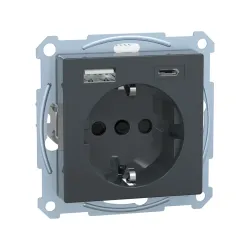 Schneider Electric MTN2367-0414, Merten System M, Antrasit, Topraklı Priz, Çocuk Korumalı, USB Type A+C, 3 Amper