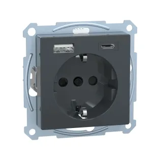 Schneider Electric MTN2367-0414, Merten System M, Antrasit, Topraklı Priz, Çocuk Korumalı, USB Type A+C, 3 Amper