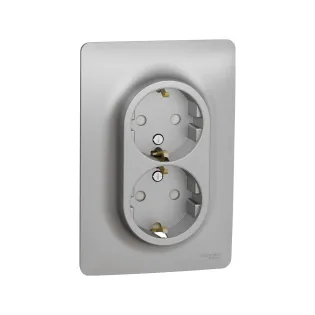 Schneider Electric NU206730, Unica, Alüminyum, Topraklı Priz, Çocuk Korumalı, İkili, 2 Modül