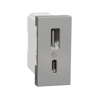 Schneider Electric NU301630, Unica, Alüminyum, USB Priz, 2.4 Amper, 15W, Type A+C, İkili, 1 Modül
