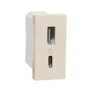 Schneider Electric NU301644, Unica, Krem, USB Priz, 2.4 Amper, 15W, Type A+C, İkili, 1 Modül