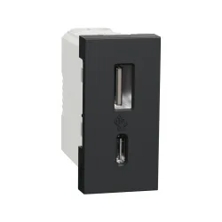 Schneider Electric NU301654, Unica, Antrasit, USB Priz, 2.4 Amper, 15W, Type A+C, İkili, 1 Modül