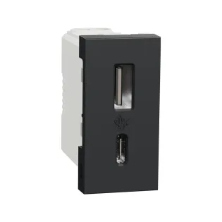 Schneider Electric NU301654, Unica, Antrasit, USB Priz, 2.4 Amper, 15W, Type A+C, İkili, 1 Modül