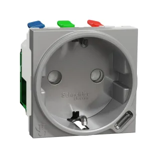 Schneider Electric NU301730, Unica, Alüminyum, Topraklı Priz ve USB Priz, Çocuk Korumalı, Type-C, 2 Modül