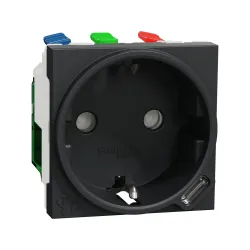 Schneider Electric NU301754, Unica, Antrasit, Topraklı Priz ve USB Priz, Çocuk Korumalı, Type-C, 2 Modül