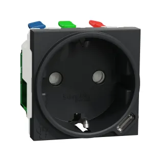 Schneider Electric NU301754, Unica, Antrasit, Topraklı Priz ve USB Priz, Çocuk Korumalı, Type-C, 2 Modül