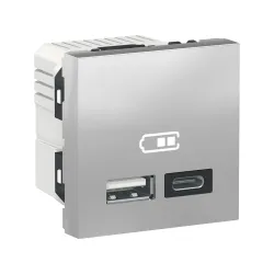 Schneider Electric NU301830, Unica, Alüminyum, USB Priz, 2.4 Amper, 12W, Type A+C, İkili, 2 Modül