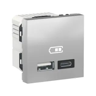 Schneider Electric NU301830, Unica, Alüminyum, USB Priz, 2.4 Amper, 12W, Type A+C, İkili, 2 Modül