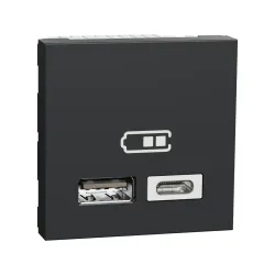 Schneider Electric NU301854, Unica, Antrasit, USB Priz, 2.4 Amper, 12W, Type A+C, İkili, 2 Modül