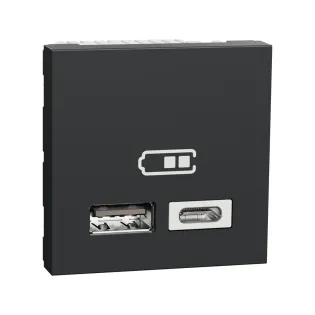 Schneider Electric NU301854, Unica, Antrasit, USB Priz, 2.4 Amper, 12W, Type A+C, İkili, 2 Modül