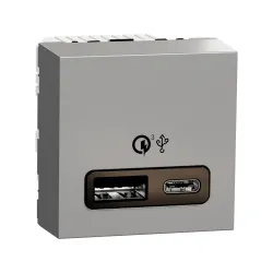 Schneider Electric NU301930, Unica, Alüminyum, USB Priz, 2.4 Amper, 18W, Type A+C, İkili, 2 Modül