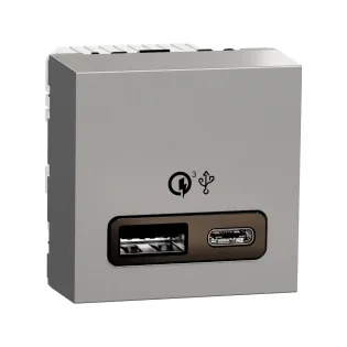 Schneider Electric NU301930, Unica, Alüminyum, USB Priz, 2.4 Amper, 18W, Type A+C, İkili, 2 Modül