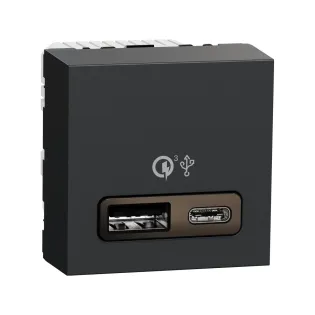 Schneider Electric NU301954, Unica, Antrasit, USB Priz, 2.4 Amper, 18W, Type A+C, İkili, 2 Modül