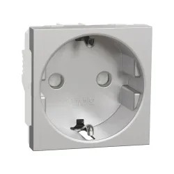 Schneider Electric NU303730, Unica, Alüminyum, Topraklı Priz, Çocuk Korumalı, Vida Bağlantılı, 2 Modül