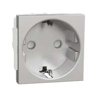 Schneider Electric NU303730, Unica, Alüminyum, Topraklı Priz, Çocuk Korumalı, Vida Bağlantılı, 2 Modül