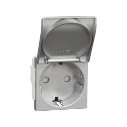 Schneider Electric NU303730TA, Unica, Alüminyum, Topraklı Priz, Kapaklı, Çocuk Korumalı, 2 Modül
