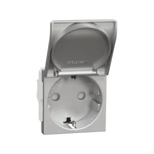 Schneider Electric NU303730TA, Unica, Alüminyum, Topraklı Priz, Kapaklı, Çocuk Korumalı, 2 Modül
