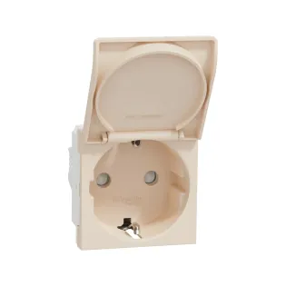 Schneider Electric NU303744TA, Unica, Krem, Topraklı Priz, Kapaklı, Çocuk Korumalı, 2 Modül